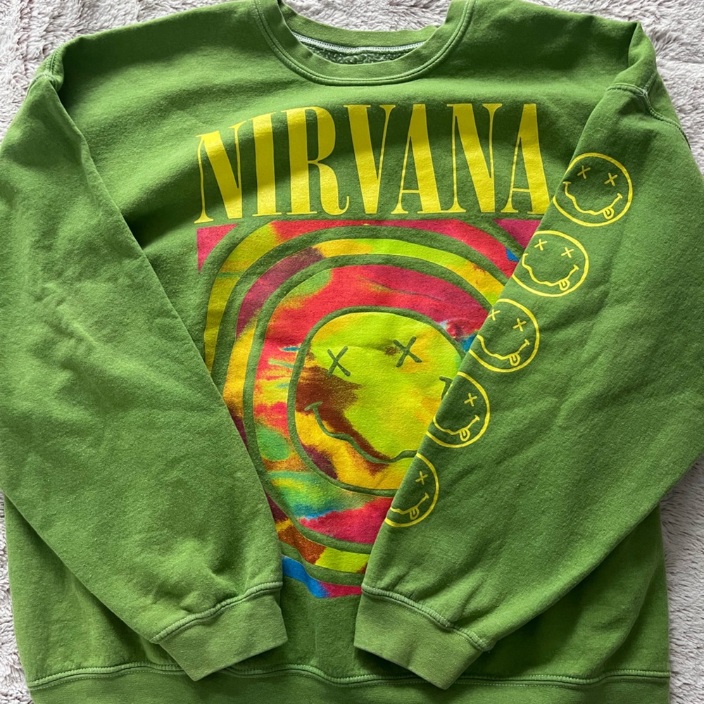 Nirvana Green Sweatshirt with Colorful Graphic